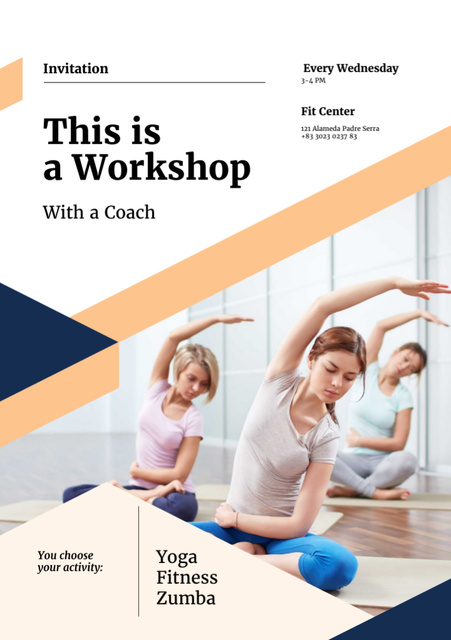 Designvorlage Workshop Announcement with Women practicing Yoga für Flyer A7