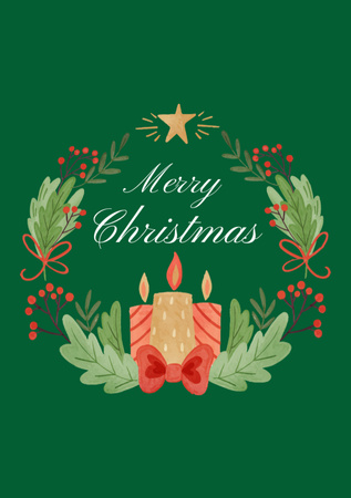 Plantilla de diseño de Christmas Greeting with Wreath and Candles Postcard A5 Vertical 