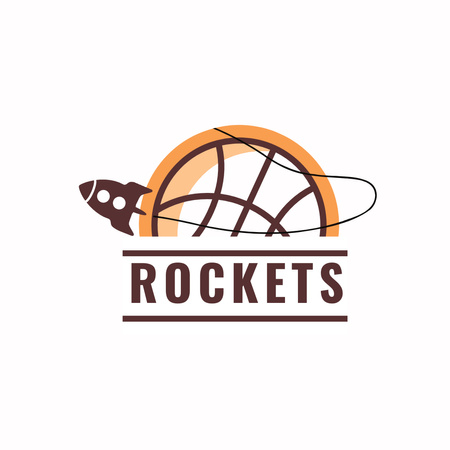 Basketball Team Emblem with Ball and Rocket Logo 1080x1080pxデザインテンプレート