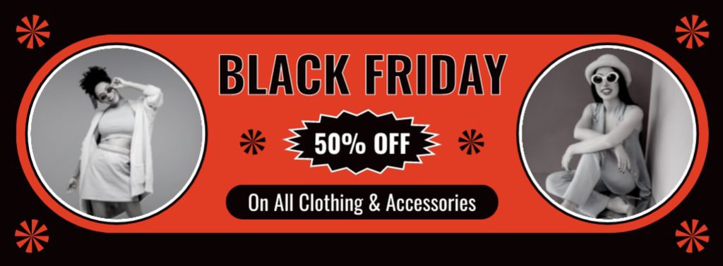 Black Friday Discount on Clothing and Accessories Offer Facebook cover Modelo de Design