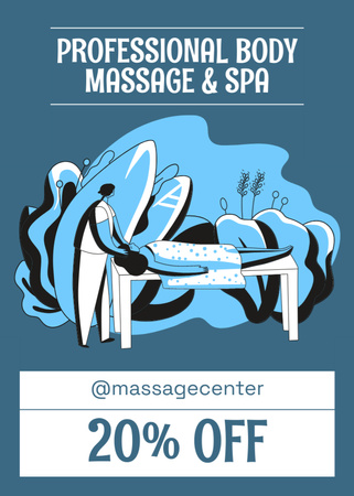 Designvorlage Werbung für professionelle Massagedienste auf Blau für Flayer