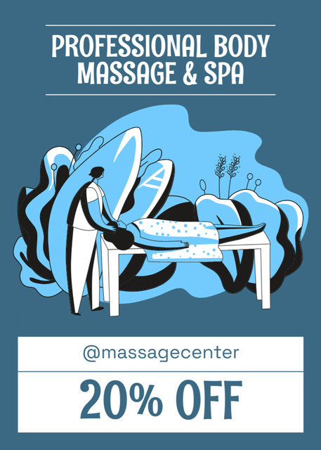 Professional Massage Services Advertisement on Blue Flayer Modelo de Design