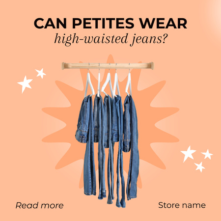 Предложение джинсов с высокой талией для миниатюрных Instagram – шаблон для дизайна