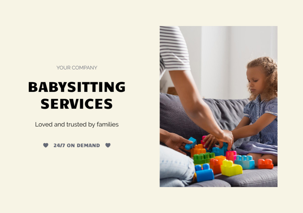 Babysitting And Caregiving Services Offer Flyer A5 Horizontal Πρότυπο σχεδίασης