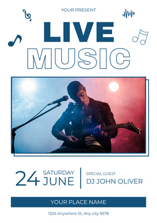 Live Music Event Announcement with Guitarist Poster Design Template