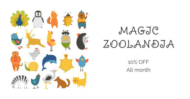 Modèle de visuel Zoo Tickets Discount Offer with Animals icons - Facebook AD