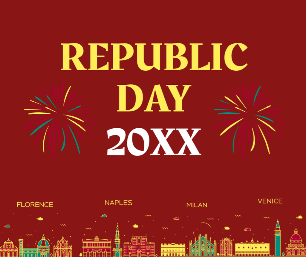 Ontwerpsjabloon van Facebook van Italian Republic Day Celebration with Fireworks