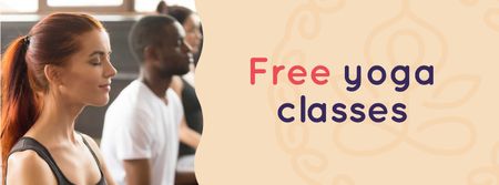 Platilla de diseño Free Classes Offer with People practicing Yoga Facebook cover