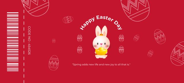 Designvorlage Happy Easter Wishes with Easter Bunny on Red für Coupon 3.75x8.25in
