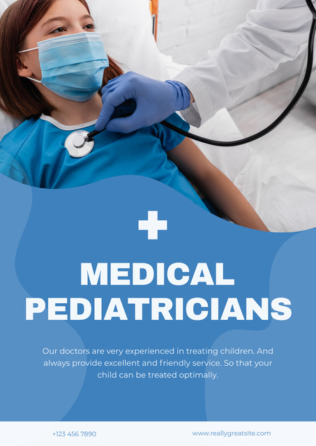 Services of Pediatricians on Blue Poster – шаблон для дизайна