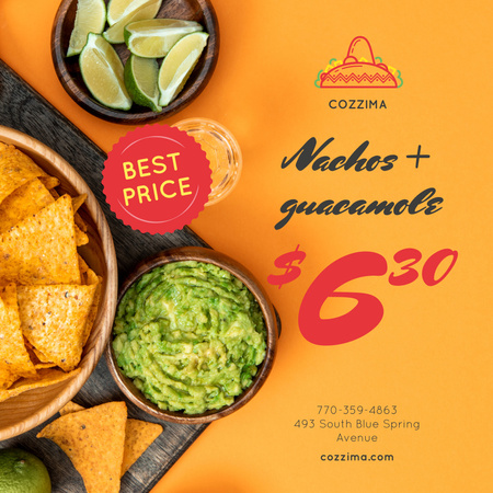 Designvorlage Mexikanisches Essensangebot Nachos und Guacamole für Instagram