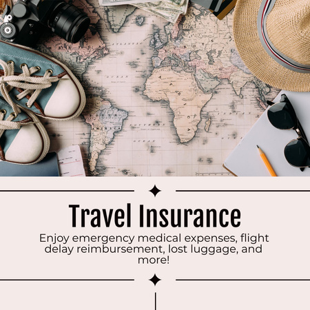 Modèle de visuel Carte géographique pour la promotion de l'assurance voyage - Instagram