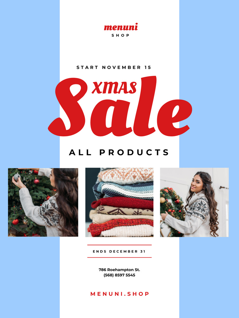 Xmas Holiday Sale Announcement with Festive Collage Poster 36x48in Design Template