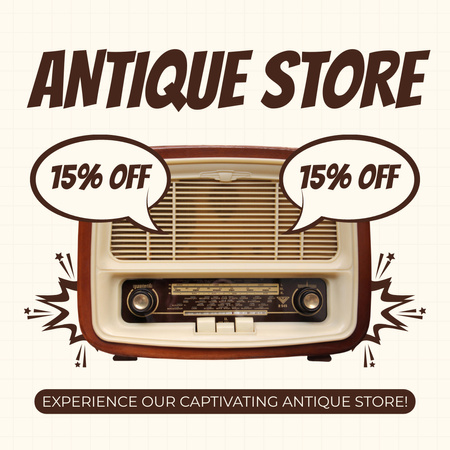 Retro Radio At Discounted Rates In Shop Offer Instagram AD Design Template