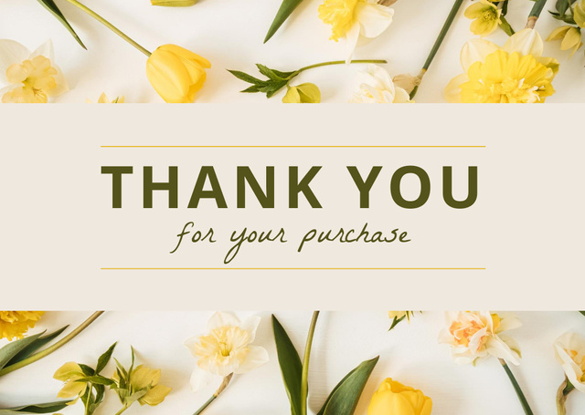 Thankful Phrase with Tulips and Daffodils Card Design Template