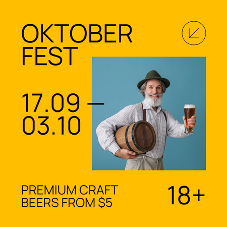 Oktoberfest Celebration Announcement with Man holding Barrel Instagram Design Template