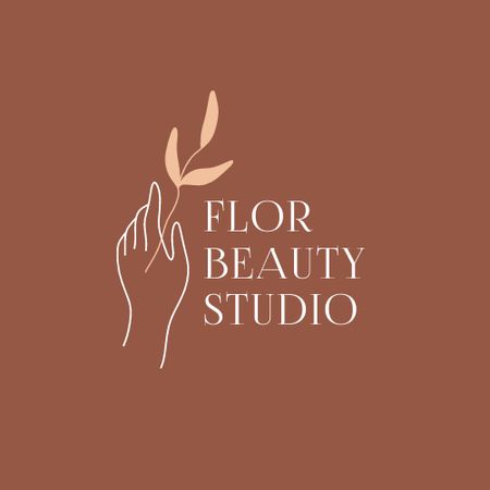 Beauty Studio Ad with Leaf in Hand Logo Design Template