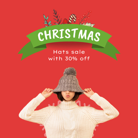 Christmas Holiday Hats Sale with Discount Animated Post Design Template