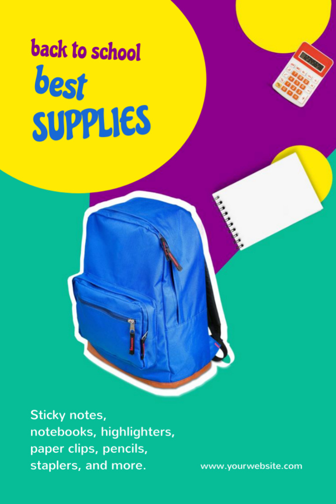 Educational Supplies For School With Backpack Postcard 4x6in Vertical tervezősablon