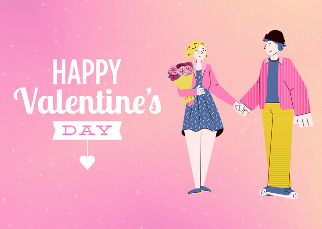 Happy Valentine's Day with Young Couple in Love Card Design Template
