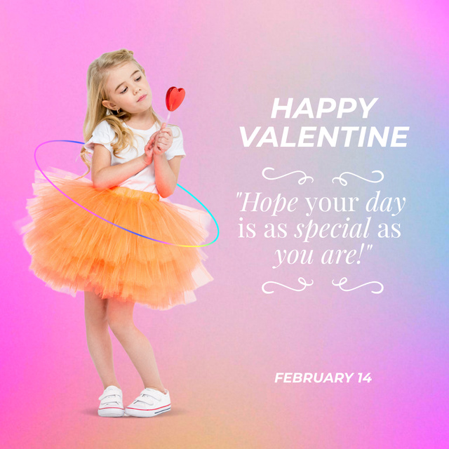 Happy Valentine's Day Greetings with Cute Little Girl Instagram AD Design Template