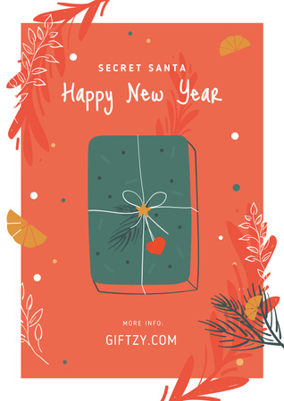 New Year Holiday Greeting with Gift Box Poster Design Template