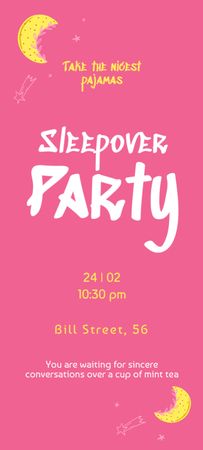 Moonlight Sleepover Party Invitation 9.5x21cm Design Template
