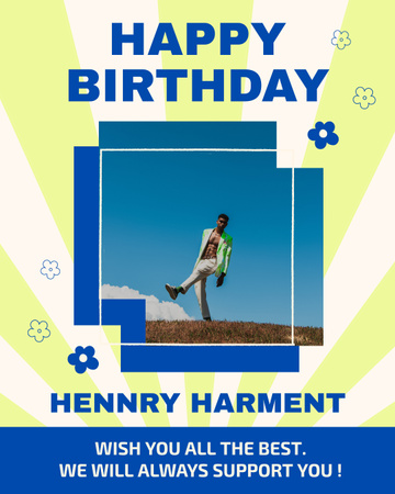 Simple Neutral Greeting on Birthday in Green and Blue Colors Instagram Post Vertical Design Template