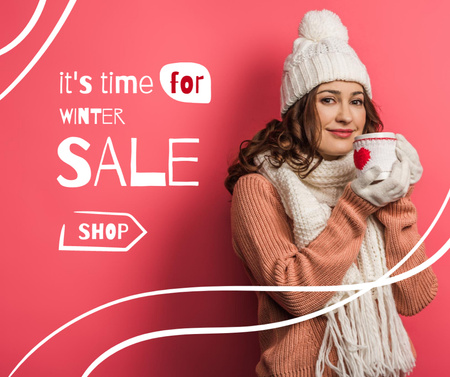 Modèle de visuel annonce de vente d'hiver avec fille en vêtements chauds - Facebook