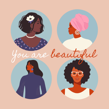 Plantilla de diseño de frase inspiradora con mujeres diversas Instagram 