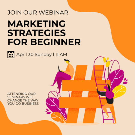 Orange Illustrated Ad of Webinar Marketing Strategies LinkedIn post Design Template