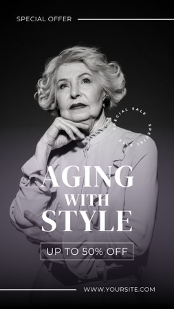 Stílusos ruha kedvezménnyel és szlogennel idősek számára Instagram Story tervezősablon