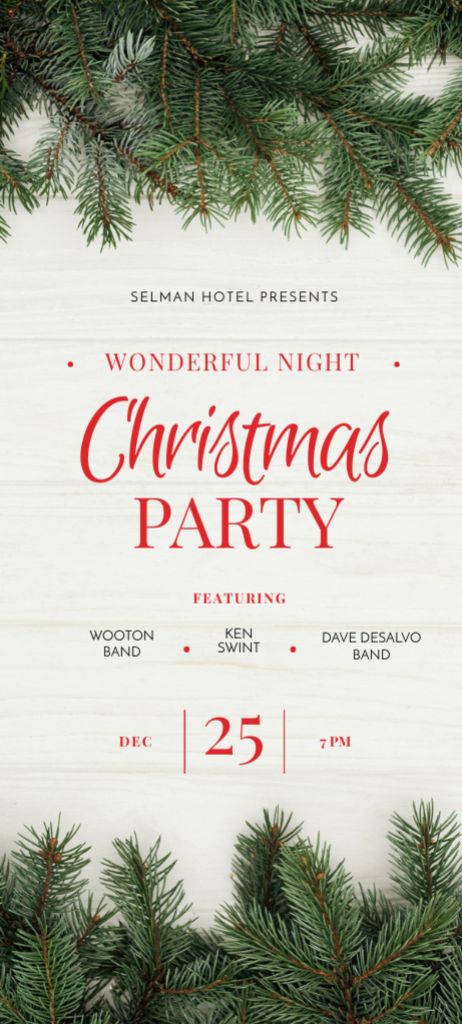 Christmas Night Party Announcement With Tree Branches Invitation 9.5x21cm Design Template