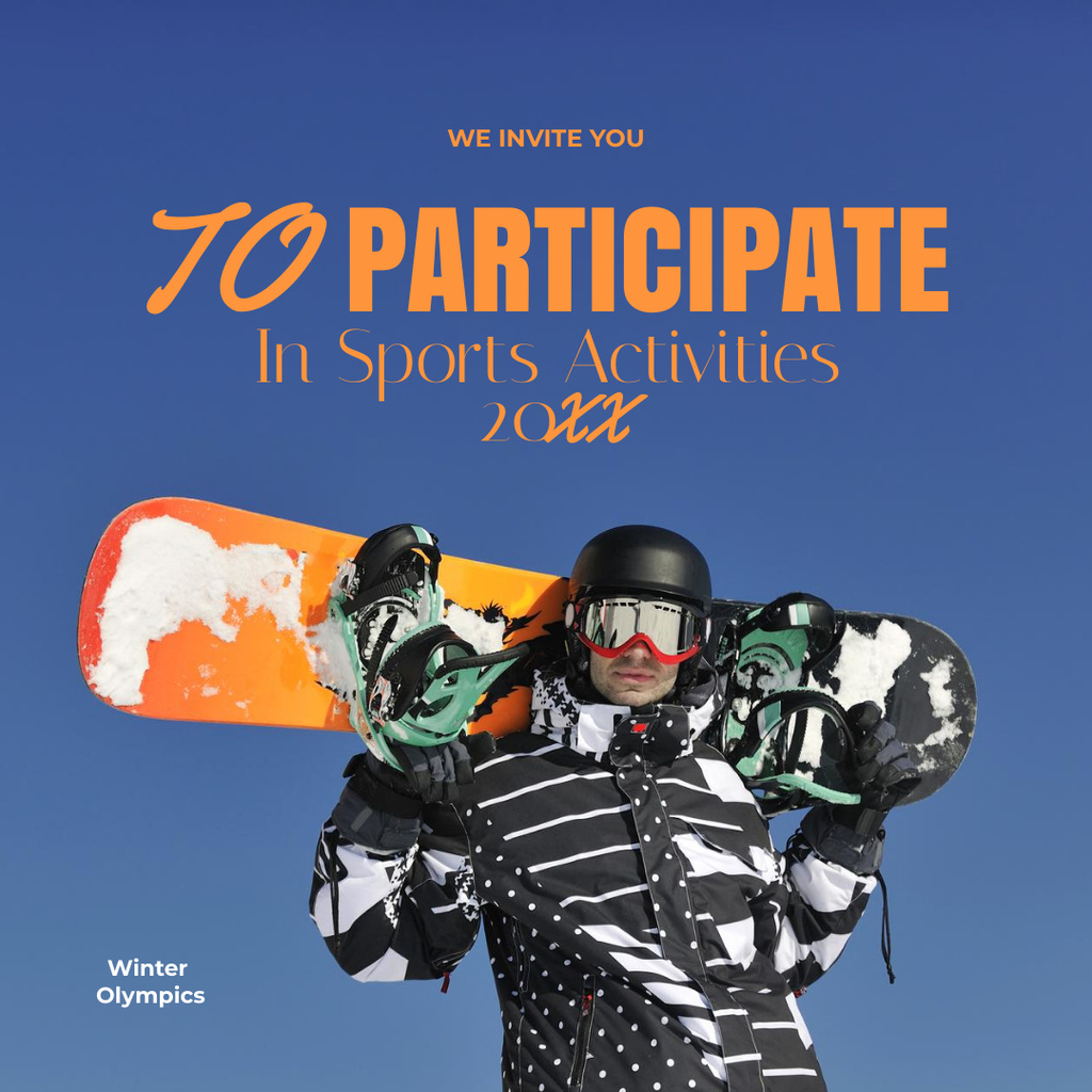 Olympic Games Announcement with Snowboarder Instagramデザインテンプレート