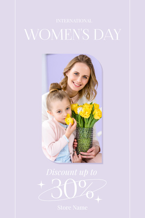 Women's Day Celebration with Cute Mother and Daughter Pinterest Šablona návrhu
