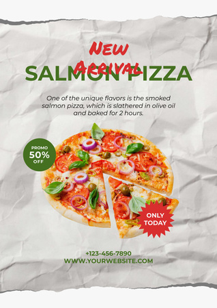 Designvorlage Neu eingetroffenes Angebot für Lachspizza für Poster