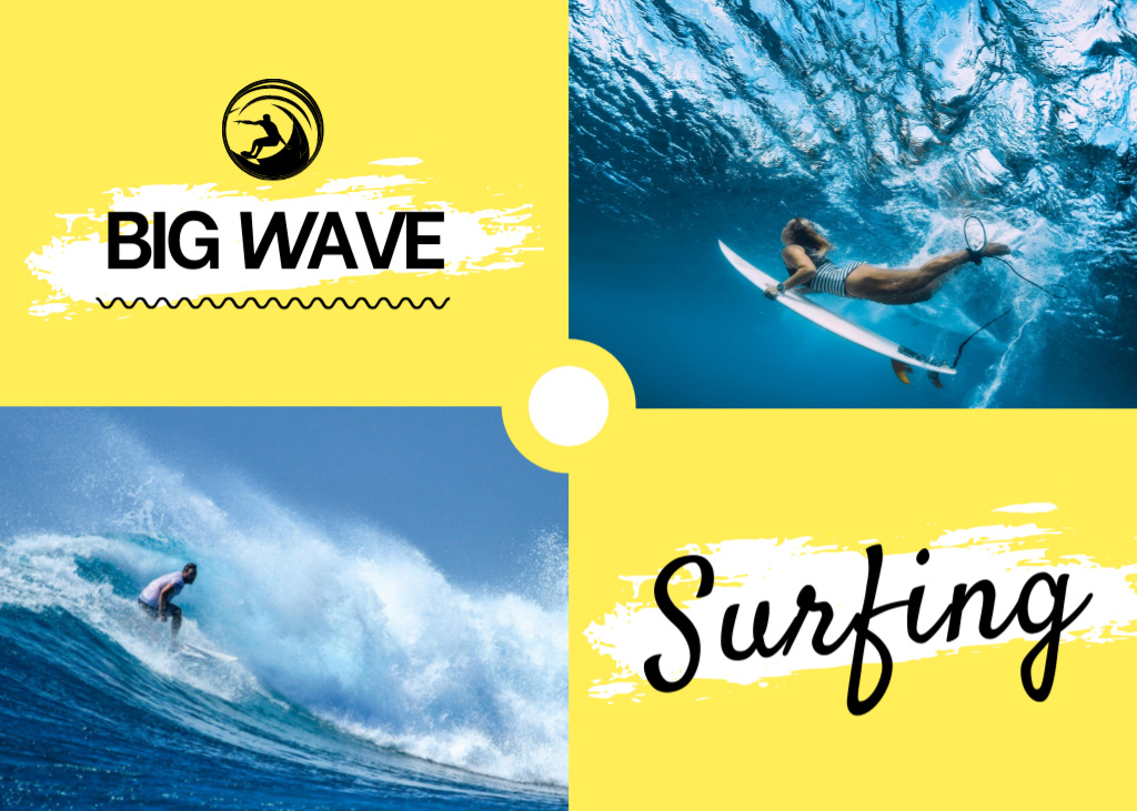 Surf School Ad with People surfing in Water Postcard 5x7in Tasarım Şablonu