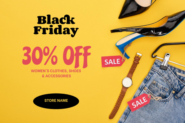 Female Clothes Sale on Black Friday on Yellow Postcard 4x6in Design Template