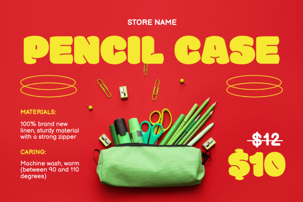 Plantilla de diseño de Back to School Special Offer of Pencil Case Label 