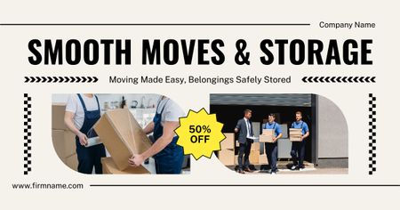 Smooth Moving & Storage Ad with Delivers and Businessman Facebook AD Design Template