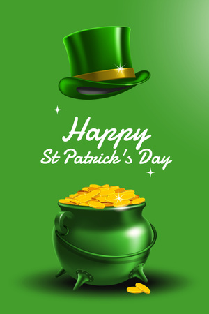 Happy St. Patrick's Day with Pot of Gold Pinterest Design Template