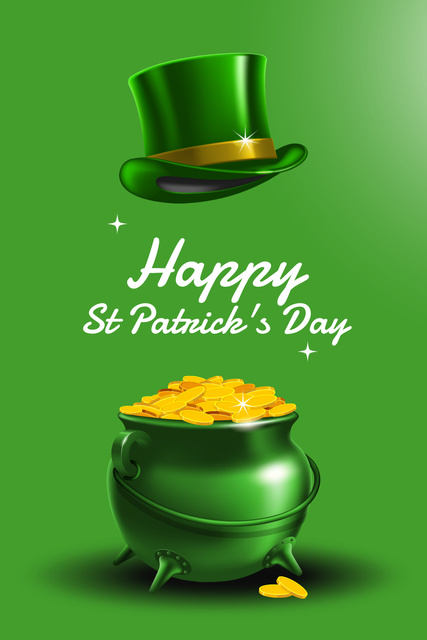 Wonderful St. Patrick's Day Greetings With Pot of Gold In Green Pinterest Design Template