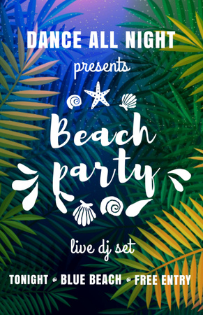 Tropical Dance Party with Palm Tree Leaves Flyer 5.5x8.5inデザインテンプレート