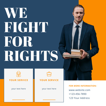 Legal Services Offer with Lawyer holding Books Instagram Design Template