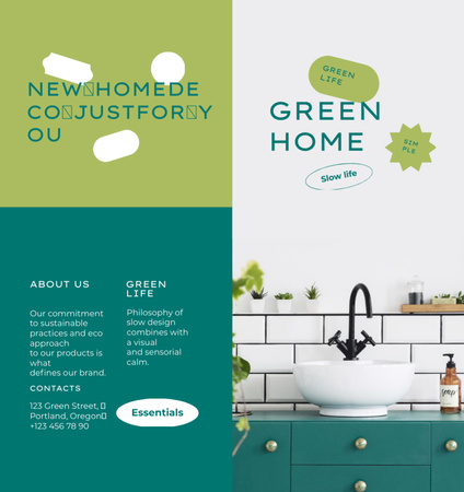 Ontwerpsjabloon van Brochure Din Large Bi-fold van Eco Interieur Aanbieding met Wastafel op Groen