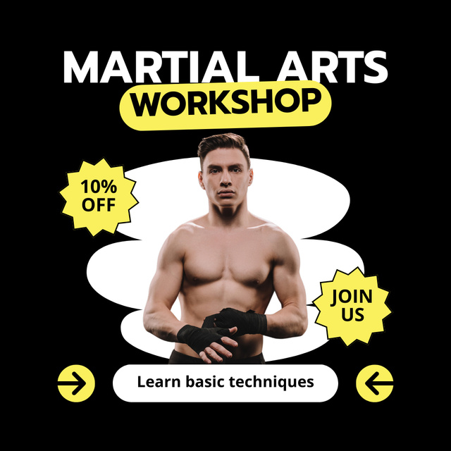 Martial Arts Workshop Promo with Fighter Instagramデザインテンプレート