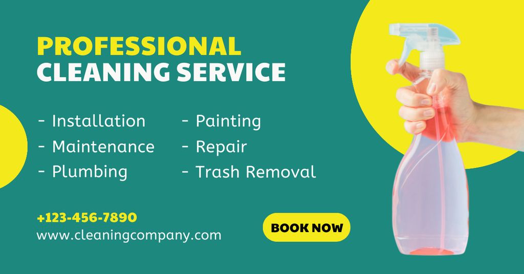 Ontwerpsjabloon van Facebook AD van Professional Cleaning And Maintenance Service Offer With Booking