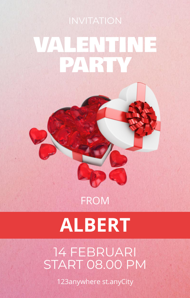 Valentine's Day Party Announcement with Gift Box Invitation 4.6x7.2in Modelo de Design