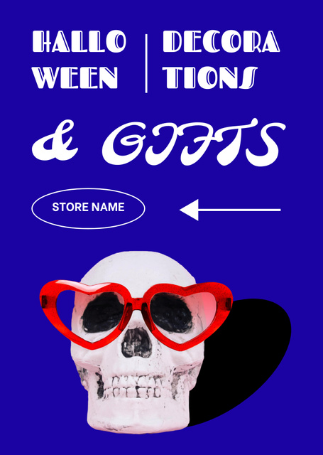Template di design Halloween Sale Ad with Skull in Sunglasses Flyer A6