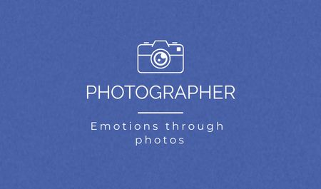 Template di design Photographer Services Ad with Camera Icon on Blue Business card